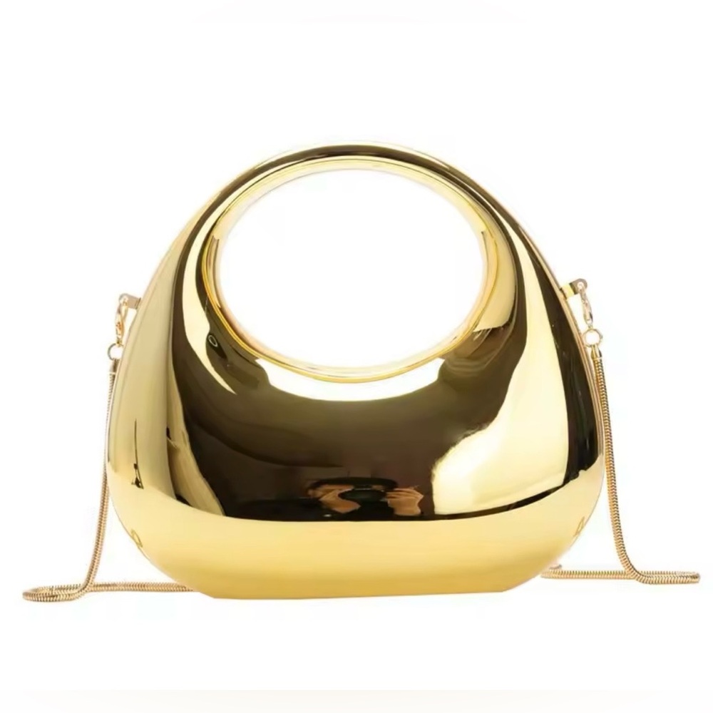 Gold Metallic Sculptural Women's Handbag with Chain Strap